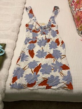 l*space White Dress with Blue and Rust Floral Print